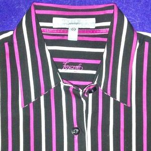 FOXCROFT-black pink silver stripe blouse #4P